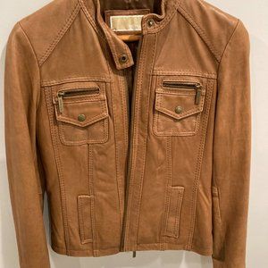 Michael Kors Cognac Leather Moto Jacket Size Small